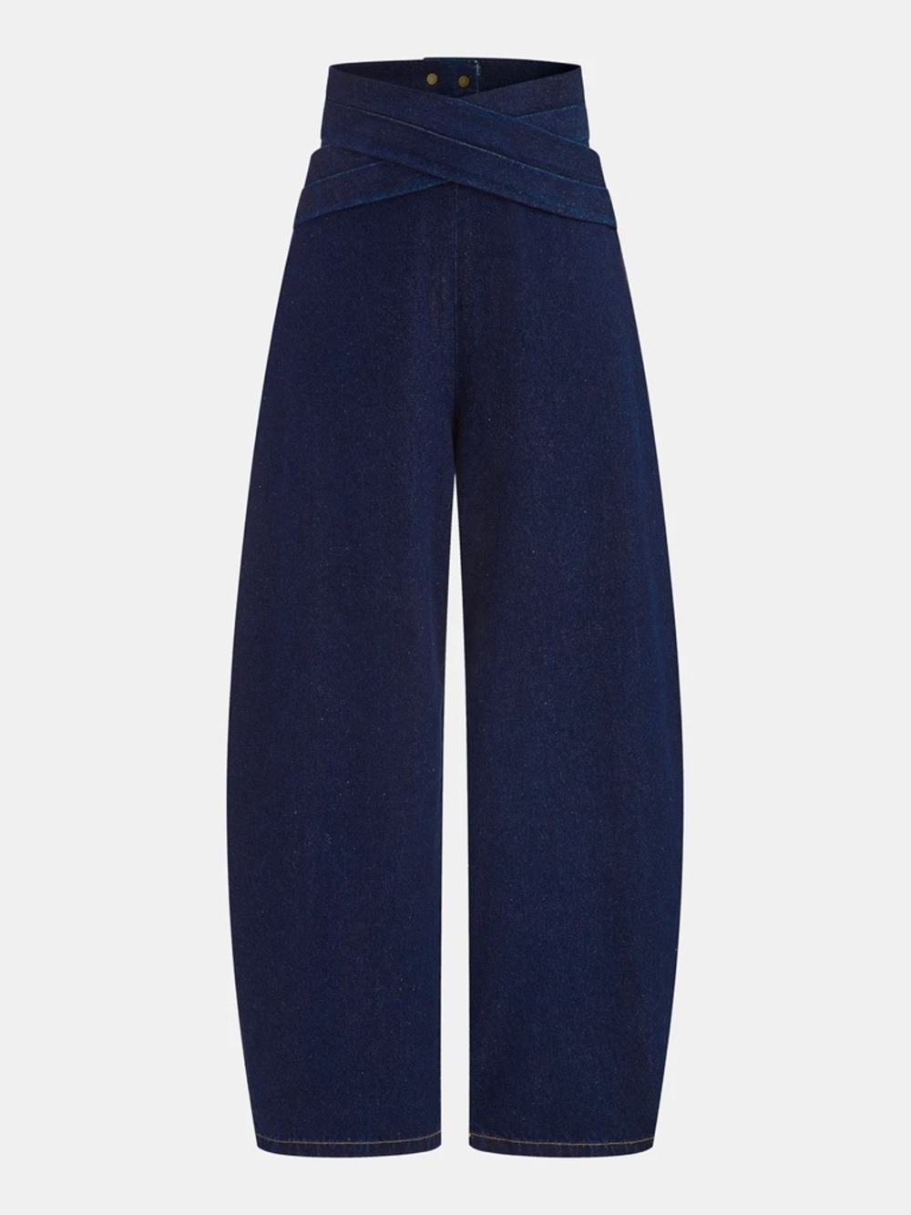 Commense Cross-Over High-Waist Denim Wide-Leg Jeans - Picture 2 of 14
